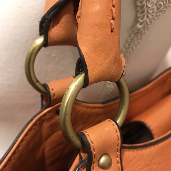 LUCKY BRAND Orange Soft Leather Large Tote Purse Double Handle Satchel H… - Picture 4 of 16